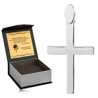 Biżuteria dla dzieci - PIĘKNY SREBRNY RODOWANY KRZYŻYK DIAMENTOWANY 925 GRAWER PAMIĄTKA SAKRAMENTU - miniaturka - grafika 1