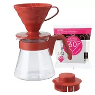 Zaparzacze i kawiarki - Hario zestaw V60 Pour Over Kit Red - drip + serwer + filtry VCSD-02R - miniaturka - grafika 1