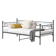 Łóżka dla dzieci i młodzieży - Łóżko metalowe Kerava 90x200 cm łóżko dzienne z zagłówkiem i podnóżkiem sofa łóżko piętrowe łóżko młodzieżowe łóżko gościnne ciemnoszare [en.casa] - miniaturka - grafika 1
