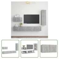 Szafki RTV - The Living Store 4-częściowa szafka pod telewizor betonowa szara materiał drewnopochodny - miniaturka - grafika 1