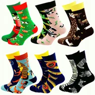 Skarpetki męskie - 6 x Skarpety Męskie BAWEŁNIANE KOLOROWE Śmieszne NIE DO PARY Zestaw 44-46 - miniaturka - grafika 1