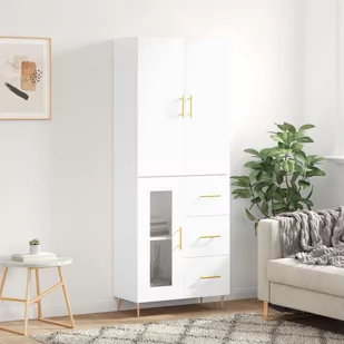 vidaXL Witrynka biała połysk 69,5x34x180 cm materiał drewnopochodny - Witryny - miniaturka - grafika 1