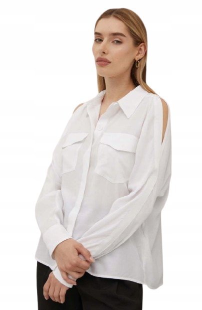 DKNY BIAŁA KOSZULA Z CIĘCIAMI NA RĘKAWACH I KIESZENIAMI M I1D