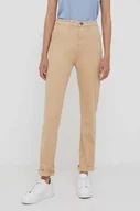 Spodnie damskie - Pepe Jeans spodnie damskie kolor beżowy fason chinos high waist - miniaturka - grafika 1