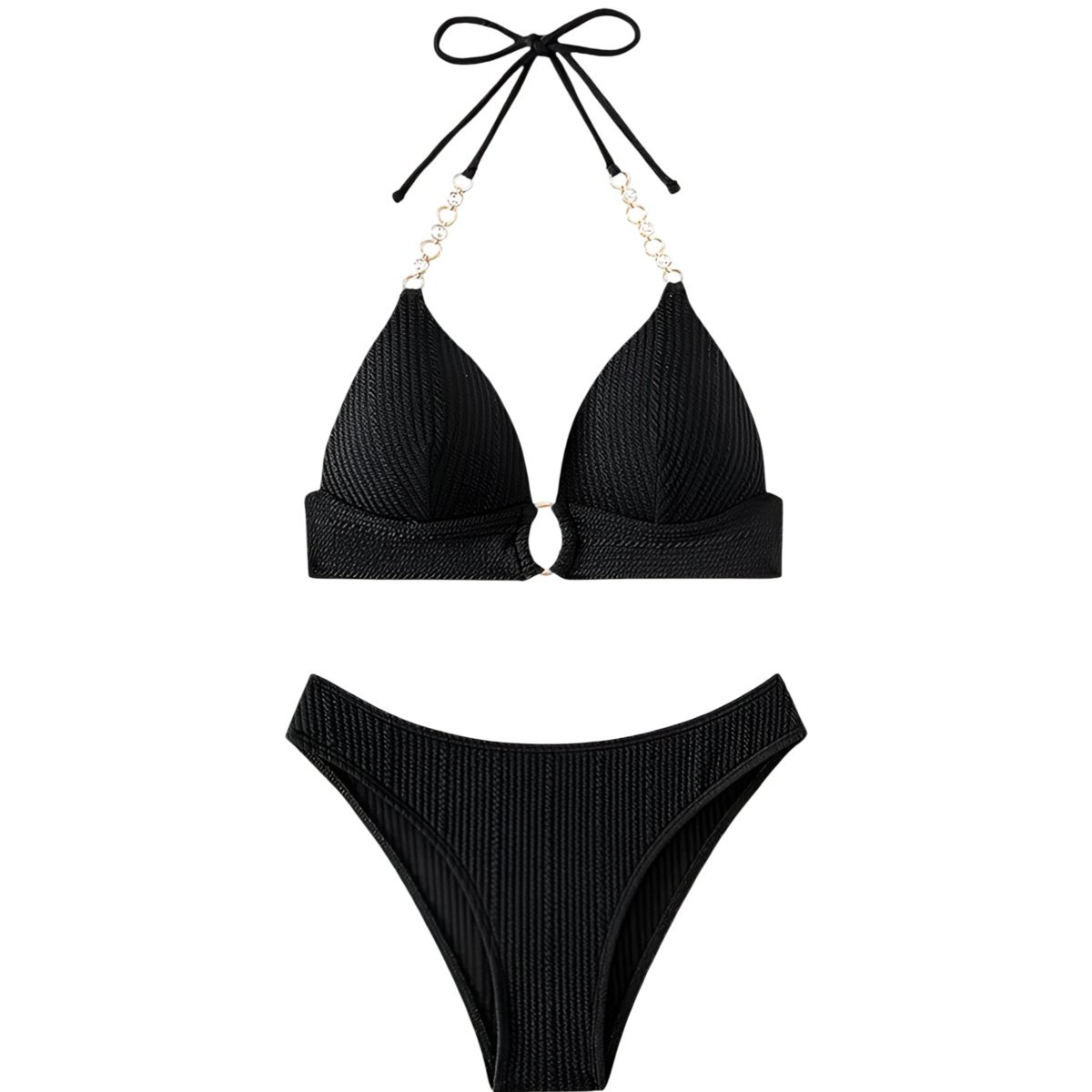 Damski Strój Kąpielowy Dwuczęściowy Bikini Sznurowany Czarne M