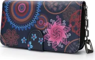 Portfele - Duży portfel damski w długim formacie, portfel damski z kwiatami i kwiatowym wzorem w mandali i stylu etnicznym, portmonetka damska z zamkiem błyskawicznym i zatrzaskiem - miniaturka - grafika 1
