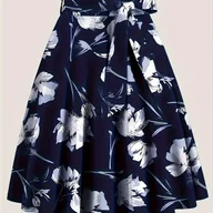 Spódnice - TEMU Elegancka Spódnica z Wysokim Stanem w Kwiatowy Wzór - miniaturka - grafika 1