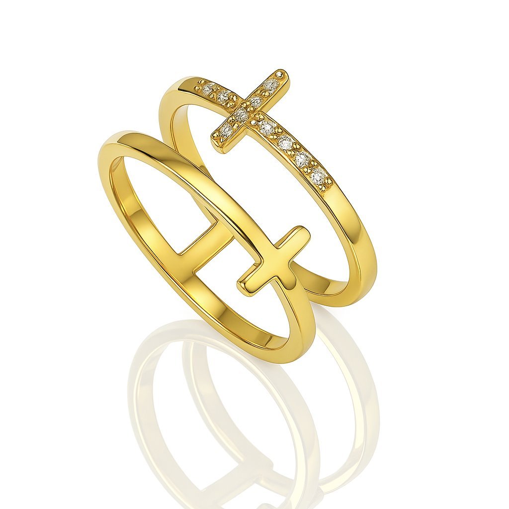 Pierścionek damski 'Cross' z motywem krzyża i cyrkoniami [Rozmiar pierścionków: US 6]