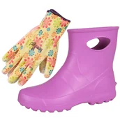 Kalosze damskie - Damskie, Różowe, Piankowe Kalosze + Rękawice W Kwiaty Garden Lemigo - miniaturka - grafika 1