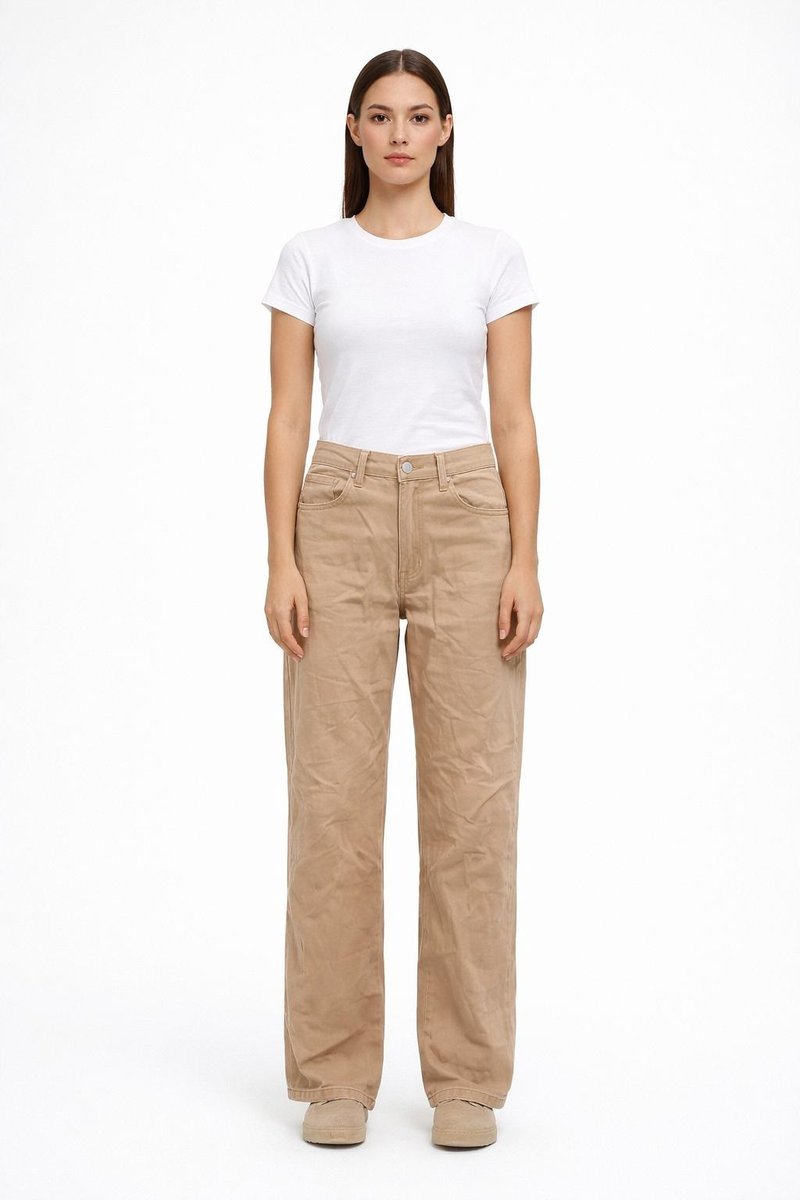 GUESS DAMSKIE SPODNIE CASUAL PROSTE BEŻOWE LYOCELL 29/32 GGA