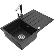 Zlewozmywaki z baterią - Mexen Bruno zlewozmywak granitowy 1-komorowy z ociekaczem i baterią kuchenną Rita, czarny/srebrny metalik - miniaturka - grafika 1