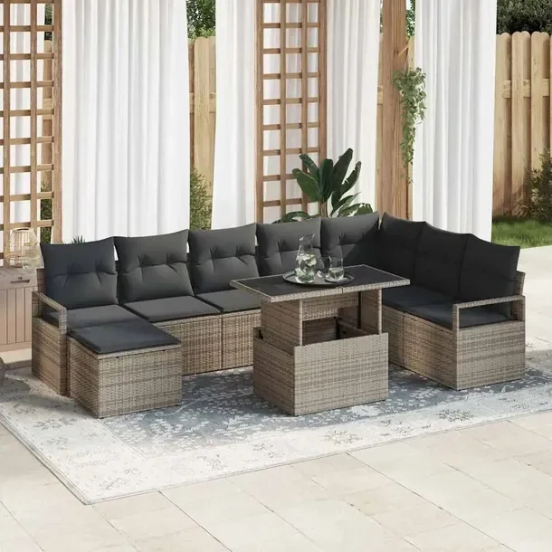9-Częściowy Zestaw Sofy Ogrodowej Modułowej, Szary Rattan, 70x55 cm