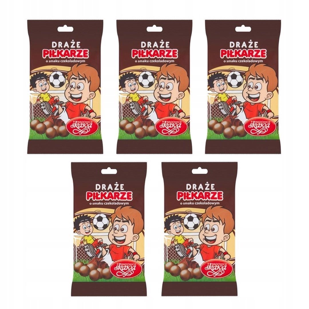 Wadowice Skawa Piłkarze Draże o smaku czekoladowym 70 g x 5 sztuk