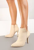 Botki damskie - Beżowe Botki na Szpilce ze Szpiczastym Noskiem Reyi - miniaturka - grafika 1