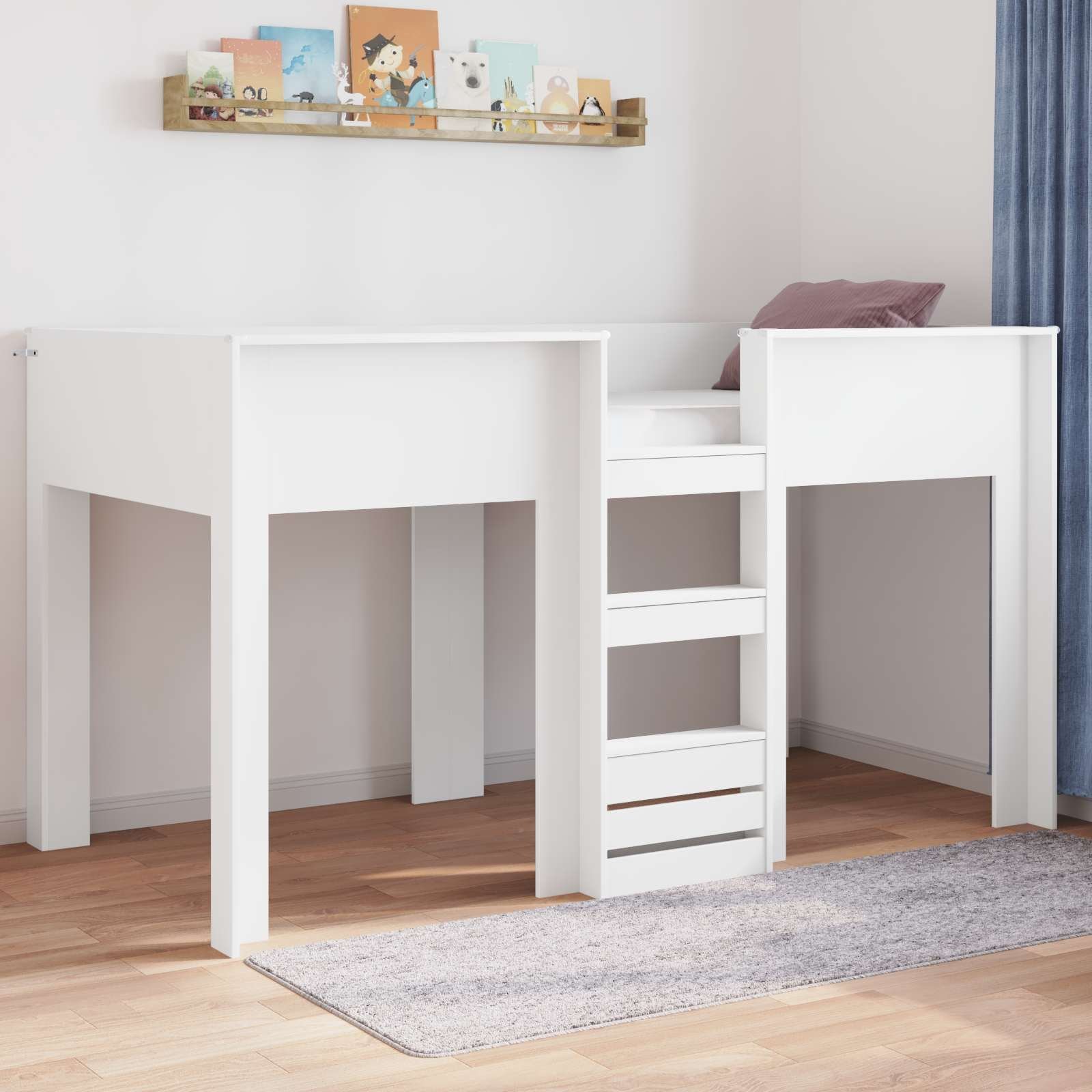 vidaXL vidaXL Łóżko piętrowe dla dzieci z przechowywaniem Biały 90 x 190 cm