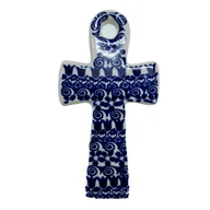Ozdoby bożonarodzeniowe - Ceramiczny krzyż wiszący Ceramika Bolesławiec - miniaturka - grafika 1