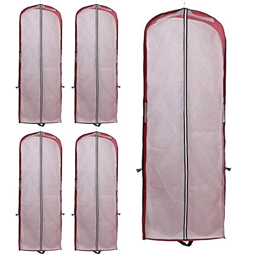 HIMRY 5X Oddychający pokrowiec ochronny 149 cm, na ubrania i suknie ślubne, suknie wieczorowe, sukienki, garnitury, dłuższe płaszcze i ubrania, 2 kieszenie, ciemnoczerwony, KXB107 Darkred, zestaw 5