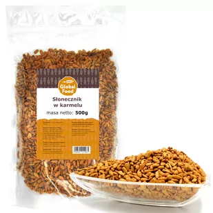 SŁONECZNIK ŁUSKANY W KARMELU KARMEL 500G GLOBAL FOOD - Ziarna i nasiona roślin strączkowych - miniaturka - grafika 1
