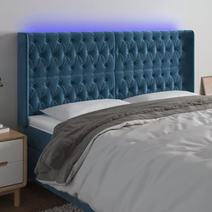 vidaXL Zagłówek do łóżka z LED ciemnoniebieski, 203x16x118/128 cm - Inne meble do sypialni - miniaturka - grafika 1