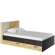 Łóżka - Łóżko z półką, Qubic, dąb artisan, surowa stal, silk flou, mat - miniaturka - grafika 1
