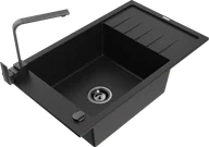 Zlewozmywaki z baterią - Mexen Elias zlewozmywak granitowy 1-komorowy z ociekaczem i baterią kuchenną Rita, czarny - 6511-77-670300-70-B - miniaturka - grafika 1