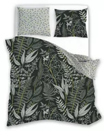 Pościel - Pościel z satyny bawełnianej, 160x200, szara w liście, PEP-59, 3-częściowa - miniaturka - grafika 1