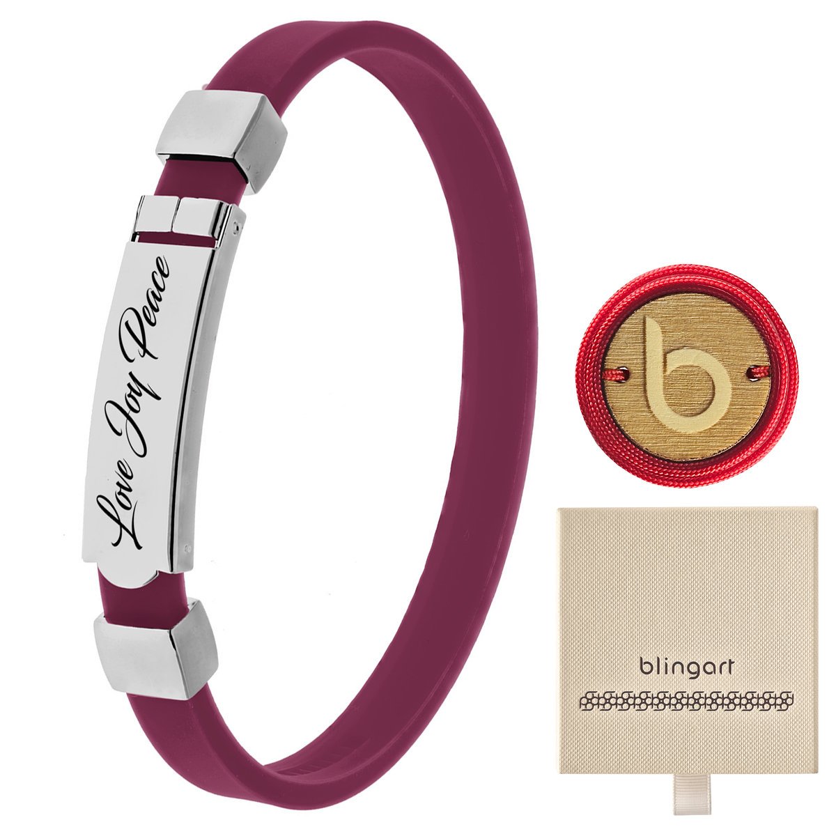 Bransoletka męska z grawerem bordowa kauczukowa stal chirurgiczna BLINGART