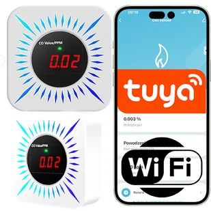 Czujnik CO CZADU gazu z syreną alarmową WIFI Tuya Smart life - Rejestratory do monitoringu - miniaturka - grafika 1
