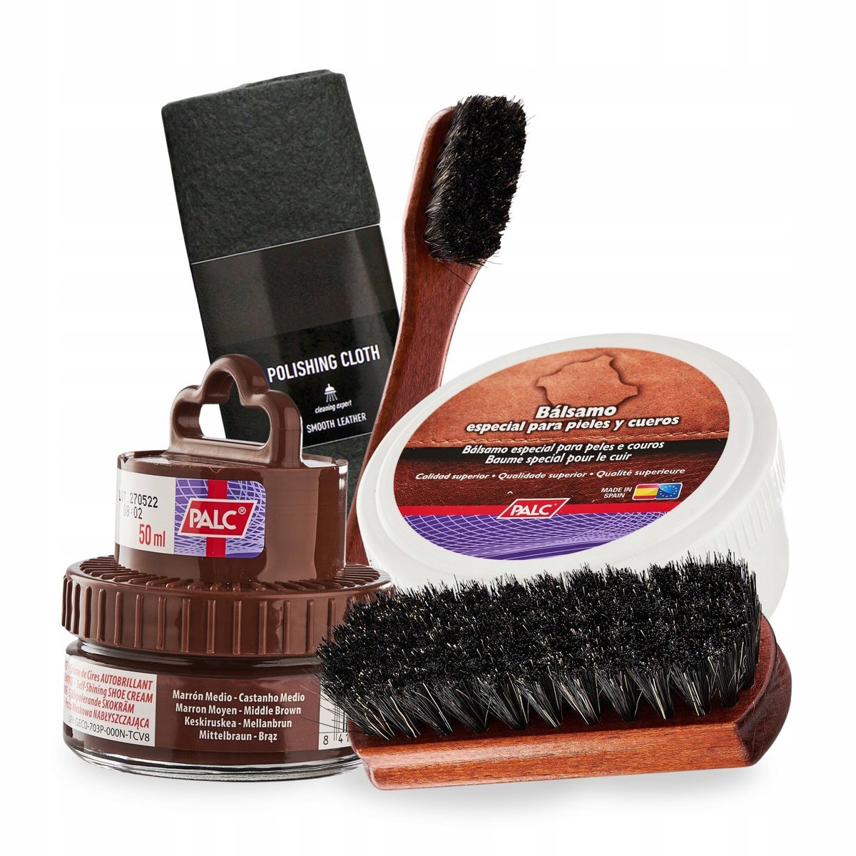 Tłuszcz i Pasta do Butów Średni Brąz Szmatka Szczotki Palc Zestaw 5w1