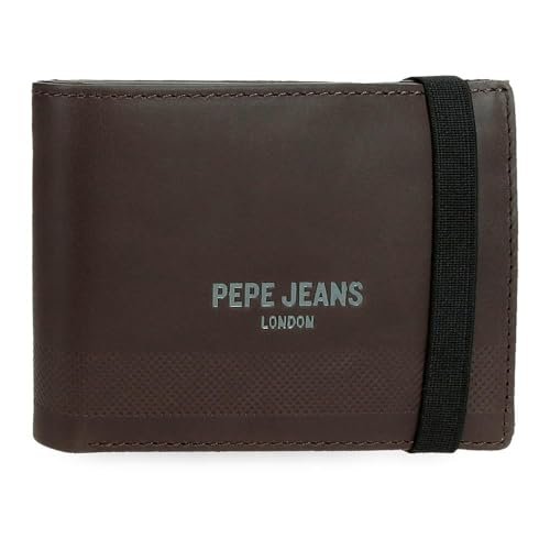 Pepe Jeans Głęboki portfel z elastyczną wstążką Brązowy 11,5x8,5x1 cm Skóra by Joumma Bags, Brązowy brązowy, Talla única, Portfel z elastyczną tasiemką