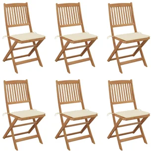 The Living Store Składane krzesła ogrodowe 6 szt. z poduszką z litego drewna akacjowego - Fotele i krzesła ogrodowe - miniaturka - grafika 1