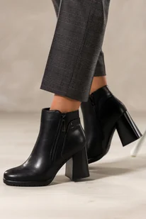 Czarne botki damskie Sergio Leone na szerokim klocku ozdobny suwak YG676 - Botki damskie - miniaturka - grafika 1