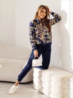Bluzy sportowe damskie - Komplet welurowy bluza bomberka i joggery granatowy (8252) - MOON - miniaturka - grafika 1