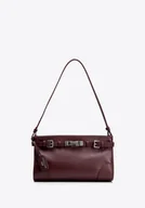 Torebki damskie - Damska torebka na ramię ze skóry naturalnej z dekoracyjnym paskiem bordowa - miniaturka - grafika 1