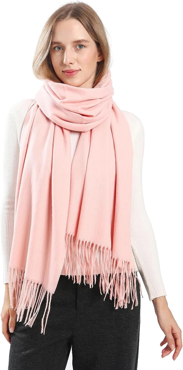 Szal Damski Pashmina Ciepły Miękki Elegancki Zimowy Wieczorowy Różowy L