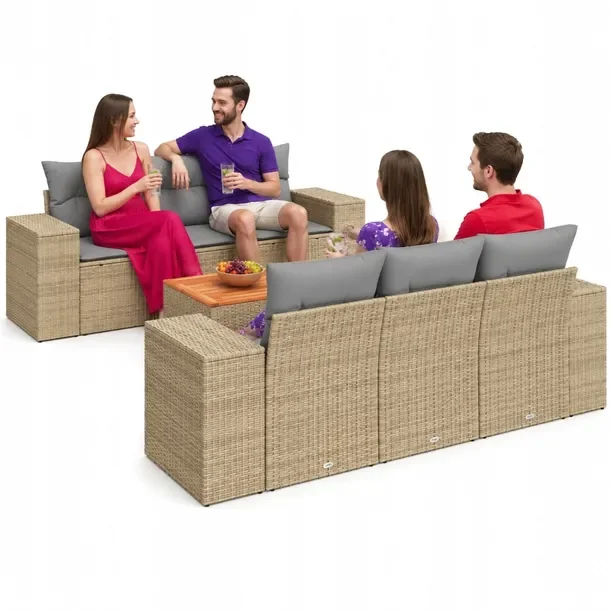 Modułowy zestaw mebli ogrodowych beżowy z poduszkami 55 x 62 x 69 cm