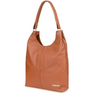 Torebki damskie - Torebka skórzana damska duża worek pojemny koniak Beltimore 970 brązowy, beżowy - miniaturka - grafika 1