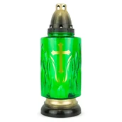 Lampiony i znicze - Znicz Szklany 30 cm Zielony DP735 Znicz Zdobiony Krzyżem z Wkładem Wymienny - miniaturka - grafika 1