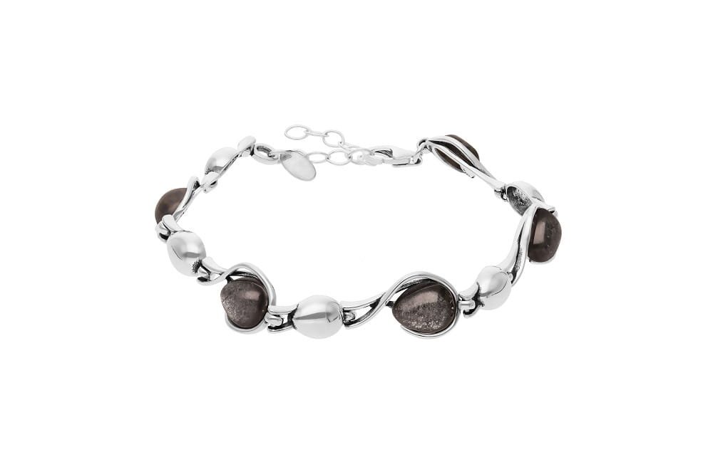 Srebrna bransoletka z ciemnymi mieniącymi kamieniami pr. 925