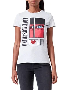 Love Moschino Damska koszulka slim fit z krótkim rękawem z nadrukiem oczu i cekinami, Melange Light Gray, 38 - Koszulki i topy damskie - miniaturka - grafika 1