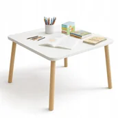 Zestawy mebli dla dzieci - Stolik dla Dzieci Biały Duży 74x 74x 47 Cm Stół Drewniany do Pokoju Dziecka - miniaturka - grafika 1