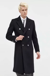 Płaszcze męskie - HUGO płaszcz wełniany kolor czarny przejściowy dwurzędowy - Hugo - grafika 1