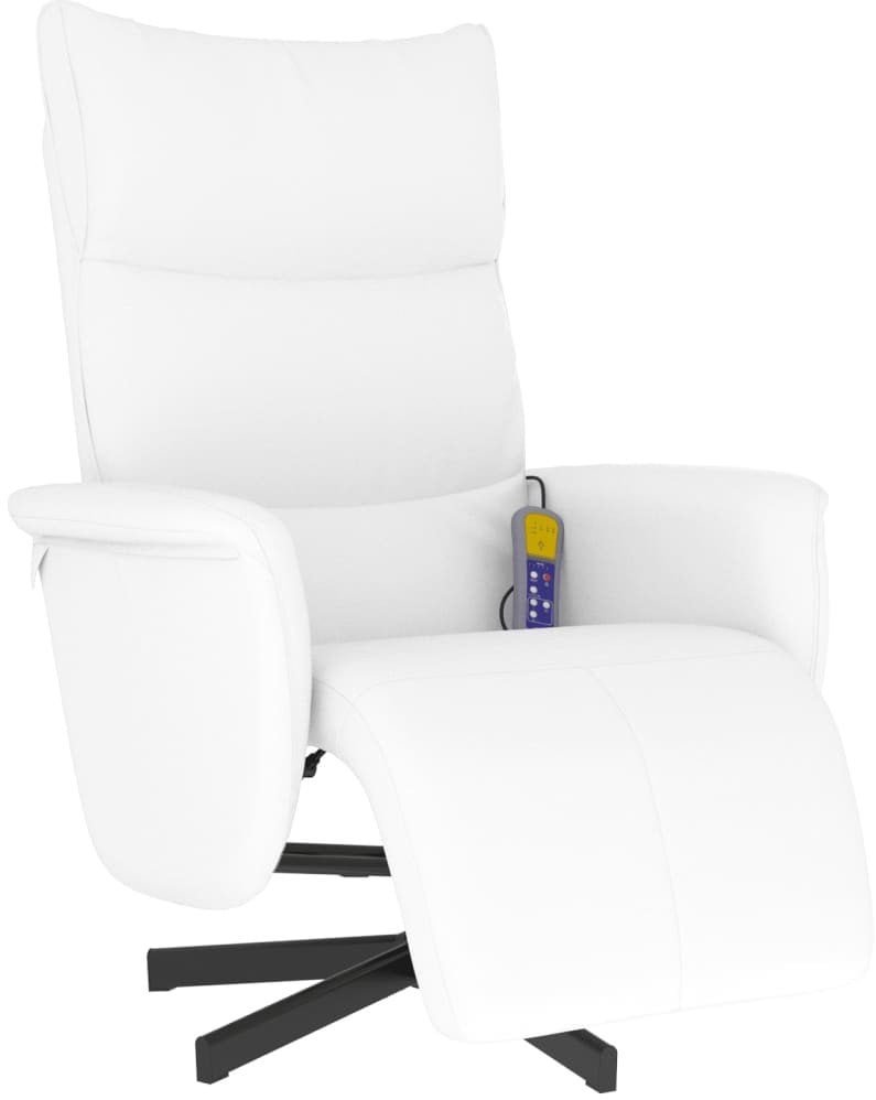 Rozkładany fotel masujący z podnóżkiem, biały, sztuczna skóra