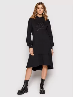 Sukienki - Karl Lagerfeld LAGERFELD Sukienka dzianinowa Peplum 220W1354 Czarny Regular Fit - grafika 1