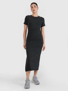 4F Sukienka midi z prążkowanej dzianiny damska - czarna S - Sukienki - miniaturka - grafika 1