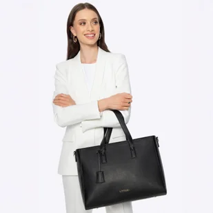 Damska torba na laptopa 16" z imitacji skóry czarna - Torebki damskie - miniaturka - grafika 1