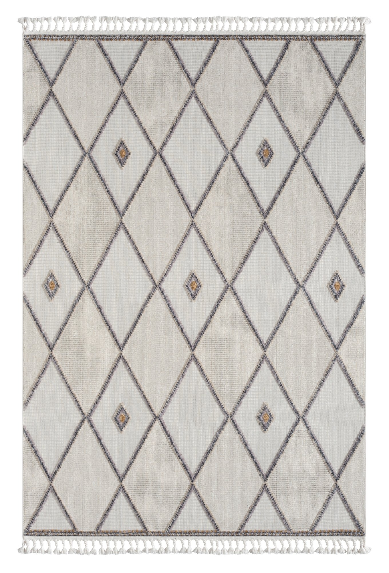 Dywan MY-RUG, Lina 2, 290x200, biało-szary, dywan z krótkim włosiem, nowoczesna struktura high-low, styl boho, z frędzlami, prostokątny