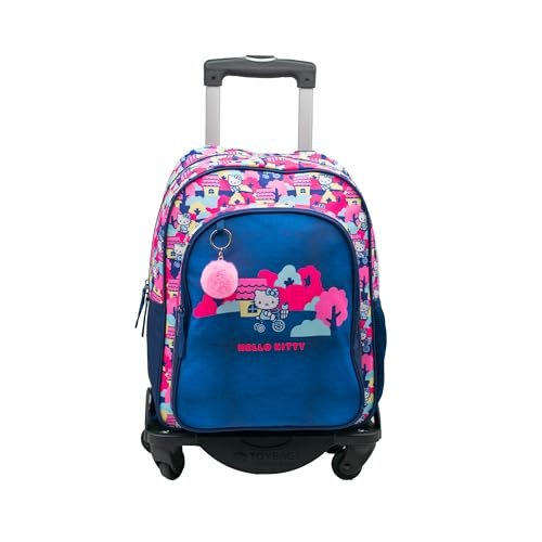 ToyBags Plecak szkolny Hello Kitty - podwójna przegroda z możliwością dostosowania + CZARNA OCHRONA BOCZNA BOCZNA I STOPER PRZEDNIA ANTYPOŚLIZGOWA 4 kółka obrotowe - 44 x 30 x 20 cm, Biały, M, Casual