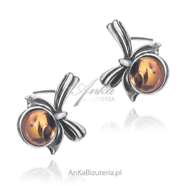 ankabizuteria.pl Kolczyki srebrne z bursztynem KOKARDKI