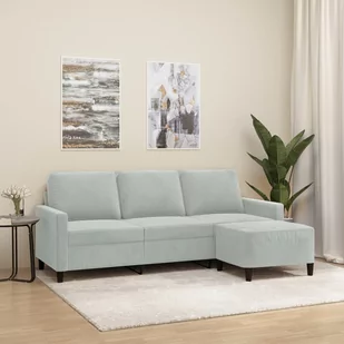 3-osobowa sofa z podnóżkiem, jasnoszara, 180 cm, aksamit - Sofy i kanapy - miniaturka - grafika 1